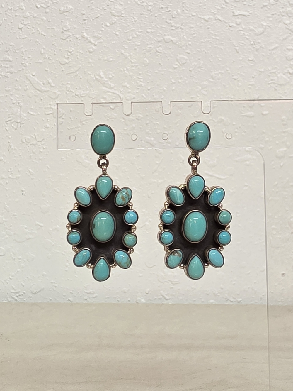 Dan Dodson Sterling Silver Turquoise Cluster Dangle Earrings Signed